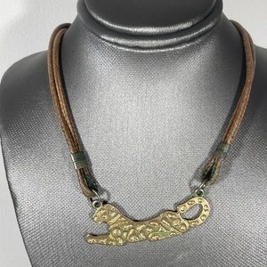 Gold Tone Safari Panther Lion Animal Necklace